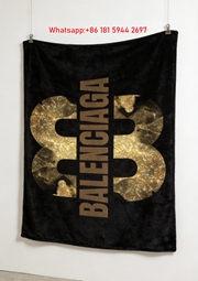Balenciaga Gold Glitter BB Logo Flannel Sofa Throw Blanket Luxury Brand Cover BA019
